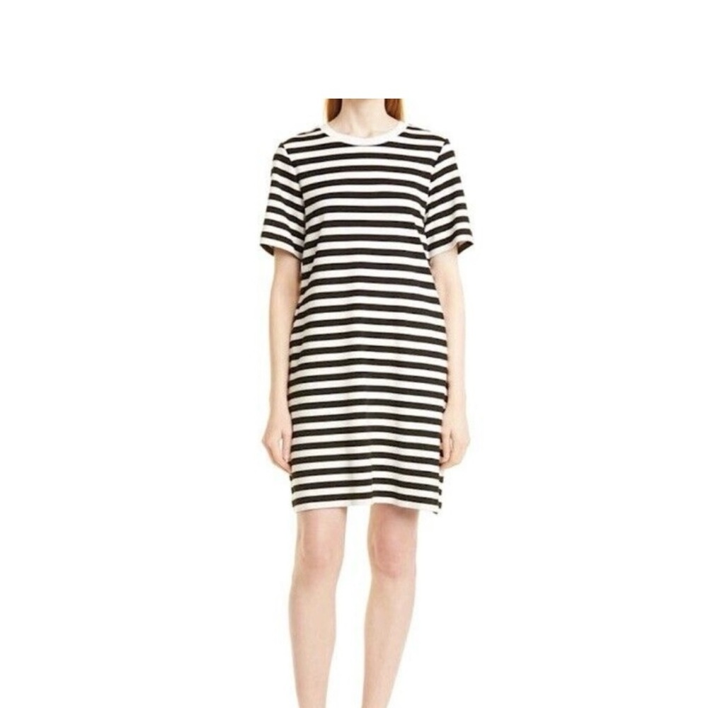 NWOT Nordstrom Signature Striped Knit Short Sleeve T-Shirt Dress Black Ivory XL